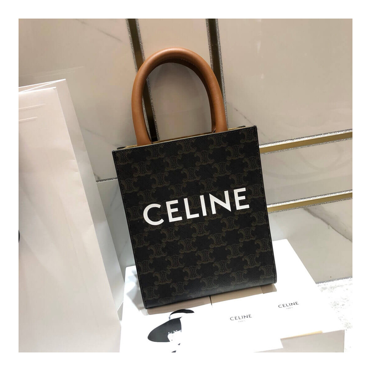 Celine Mini Vertical Cabas In Triomphe Canvas 193302