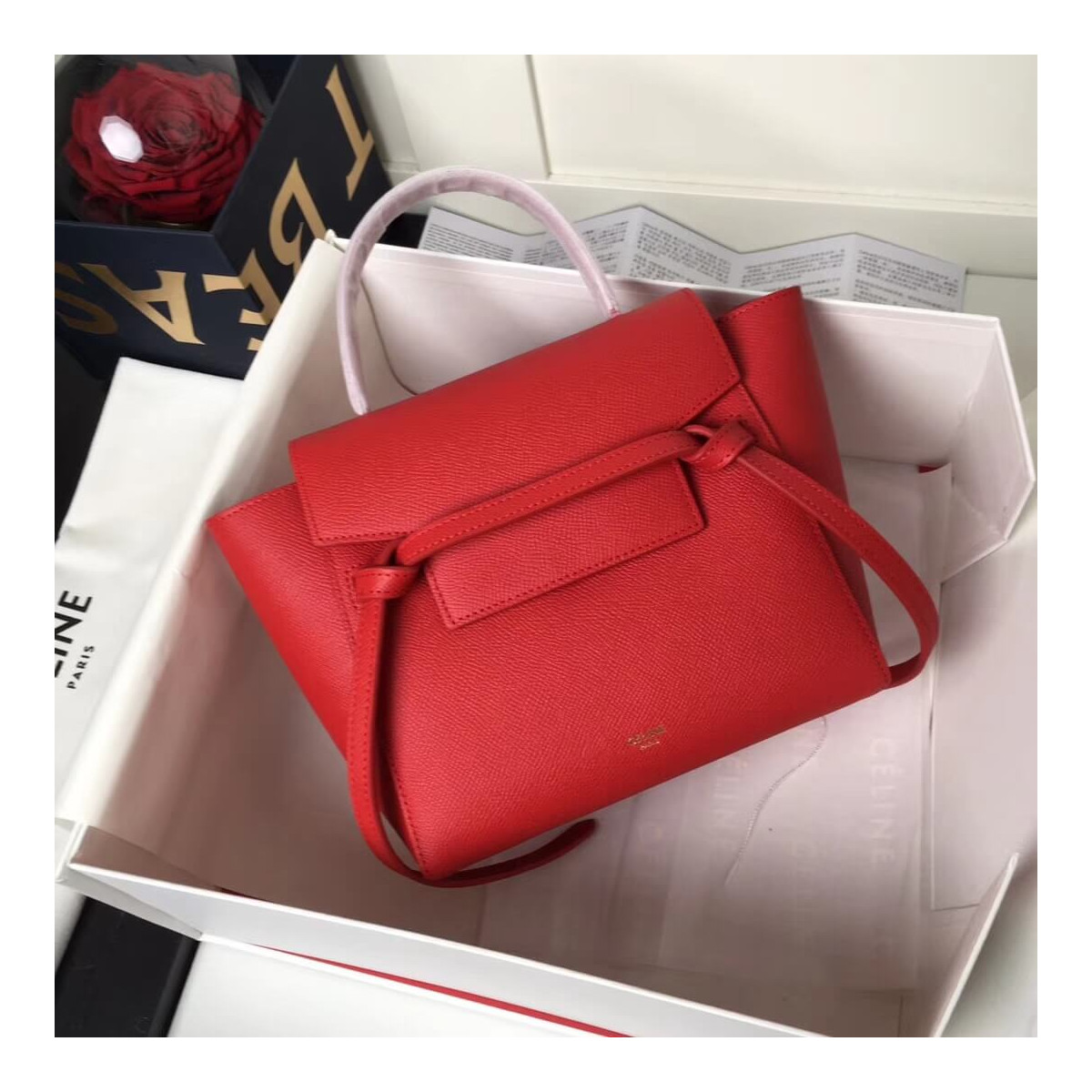 Celine Micro Belt Bag In Grained Calfskin 189153 Red