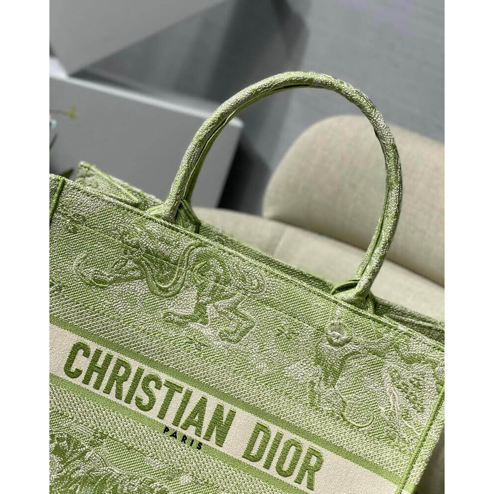 Dior Small Book Tote Lime Toile de Jouy Reverse Embroidery M1296