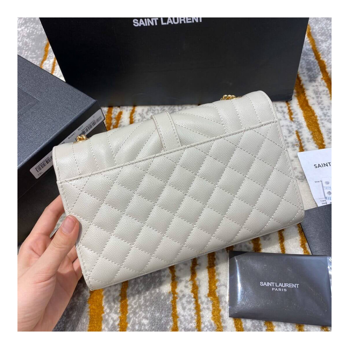 Saint Laurent Grain Leather Envelope Small Bag 526286 White