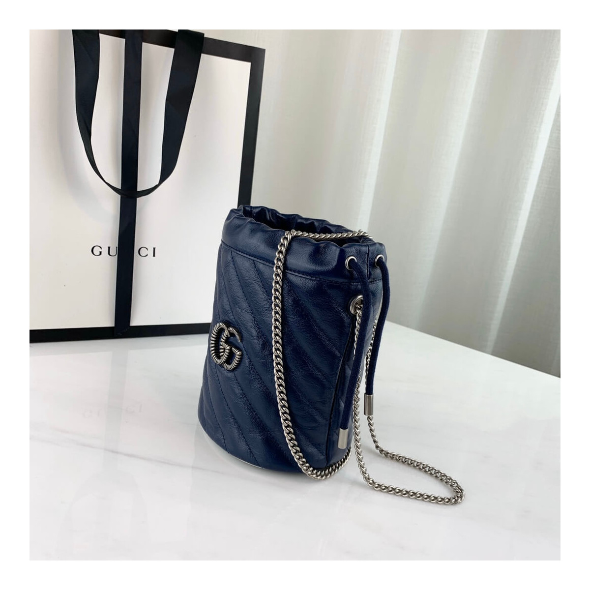 Gucci GG Marmont Mini Bucket Bag 573817 Blue