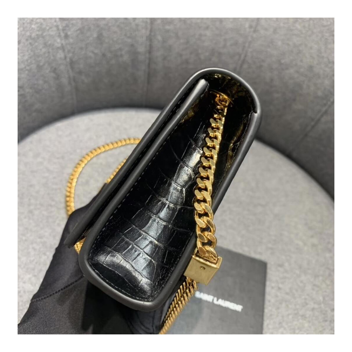 Saint Laurent Small Kate Tassel Chain Bag In Crocodile Leather 354120