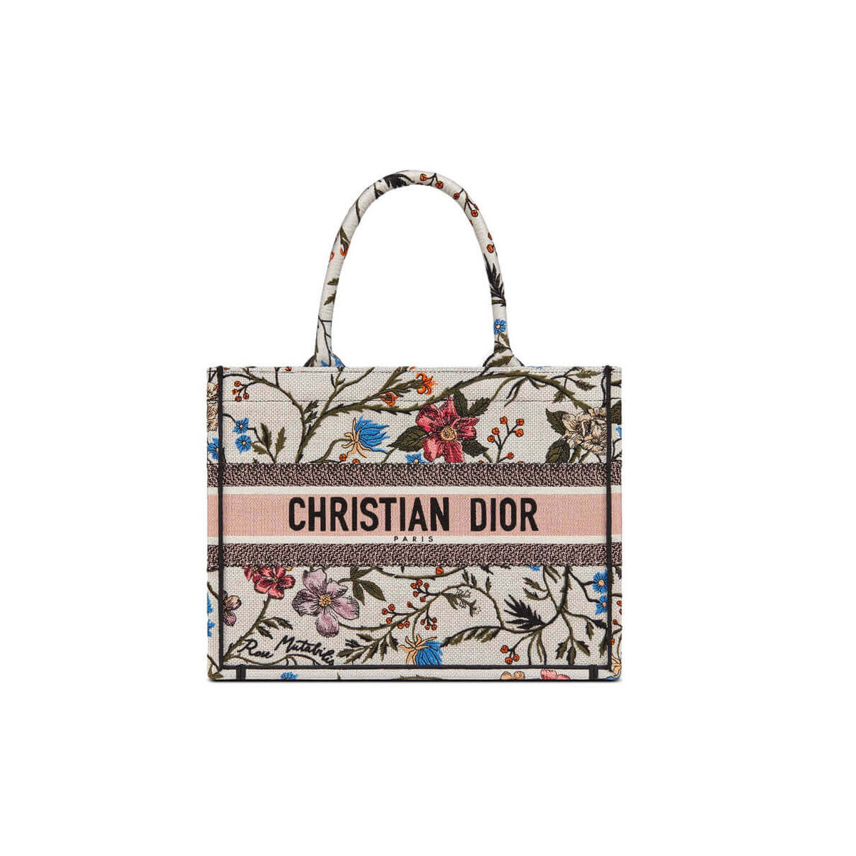 Christian Dior Small Book Tote Multicolor Rosa Mutabilis Embroidery M1296