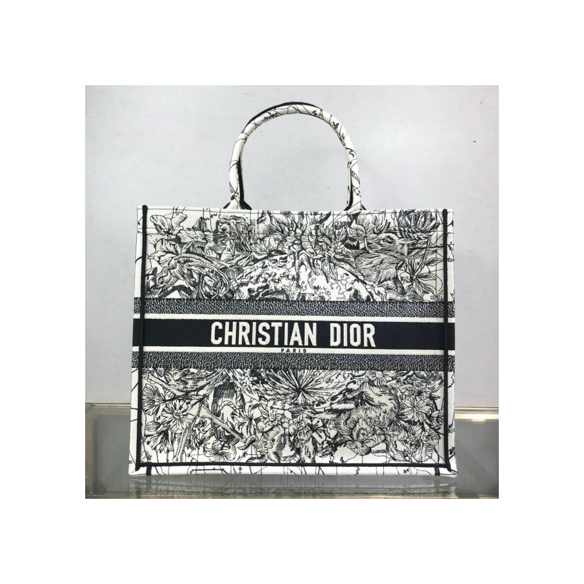 Dior Book Tote in Latte Multicolor Zodiac Embroidery M1286