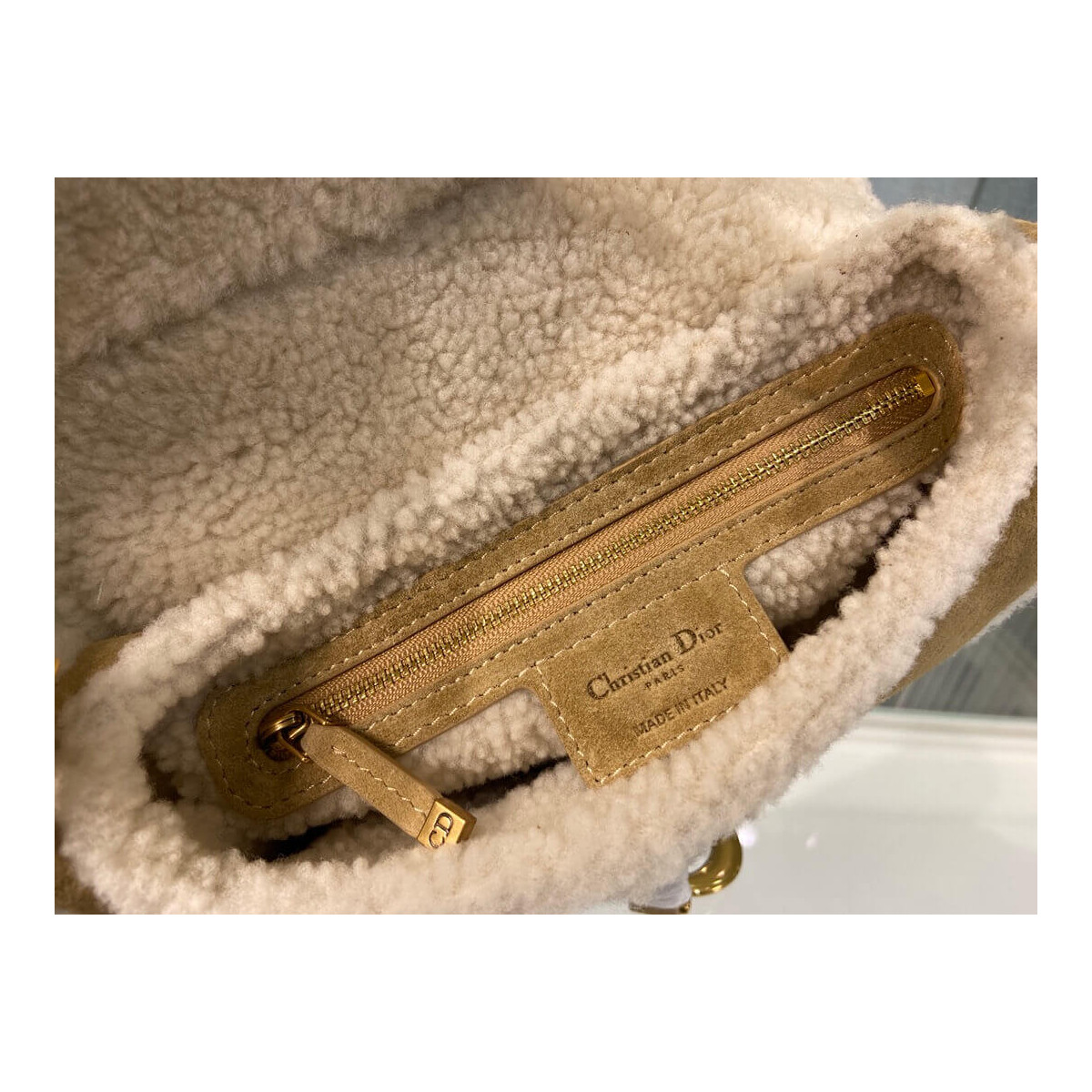 Christian Dior Saddle Bag in Camel-Colored Shearling M0446