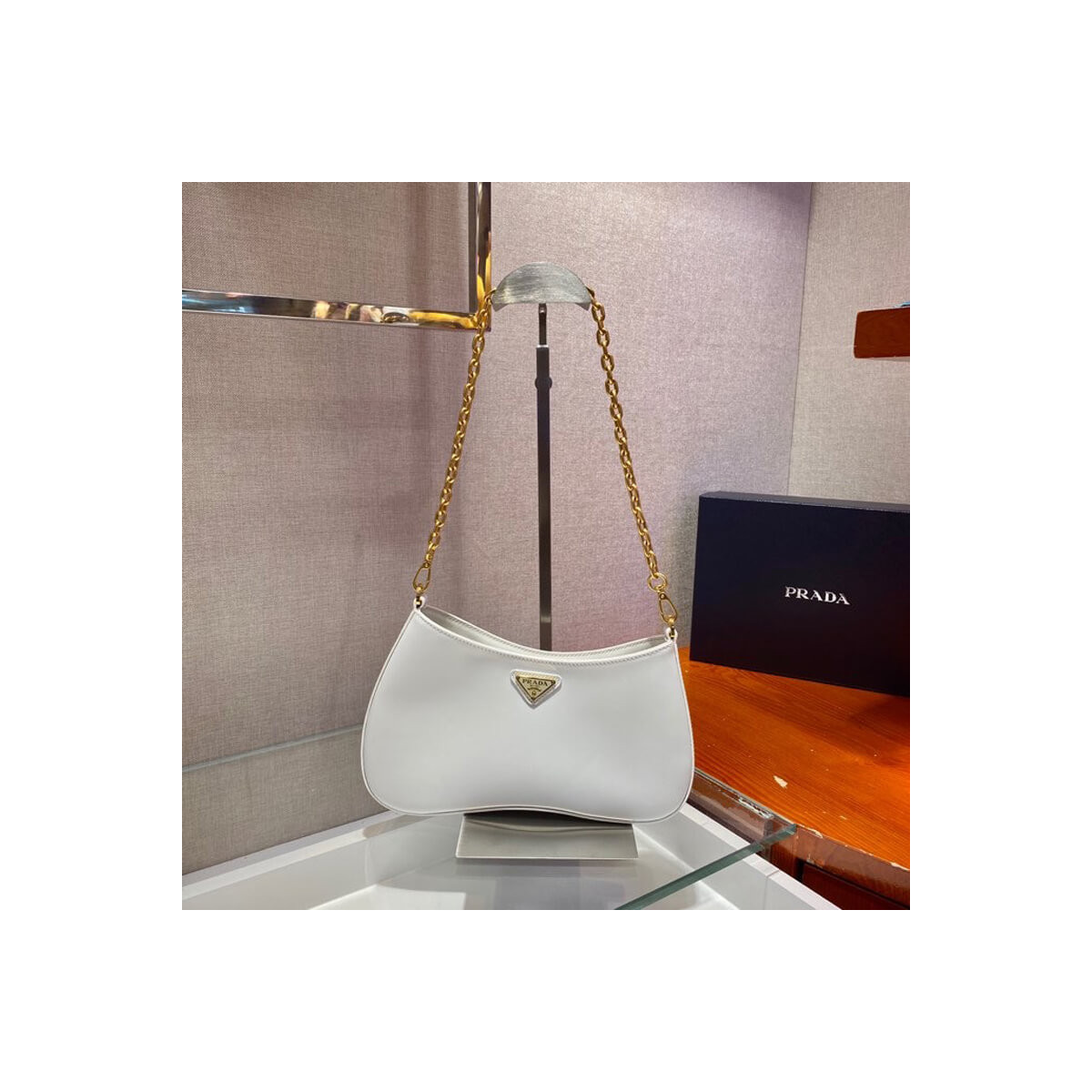 Prada Leather Chain Hobo Bag 1BC148