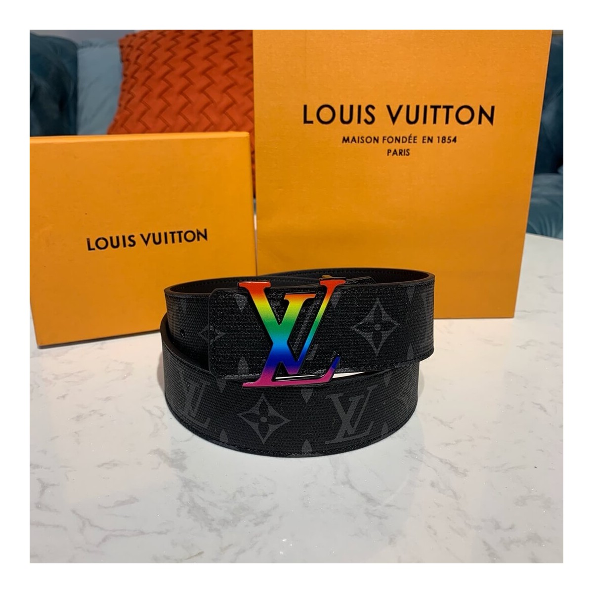 Louis Vuitton Monogram Eclipse LV Initiales 40mm Reversible MP130T