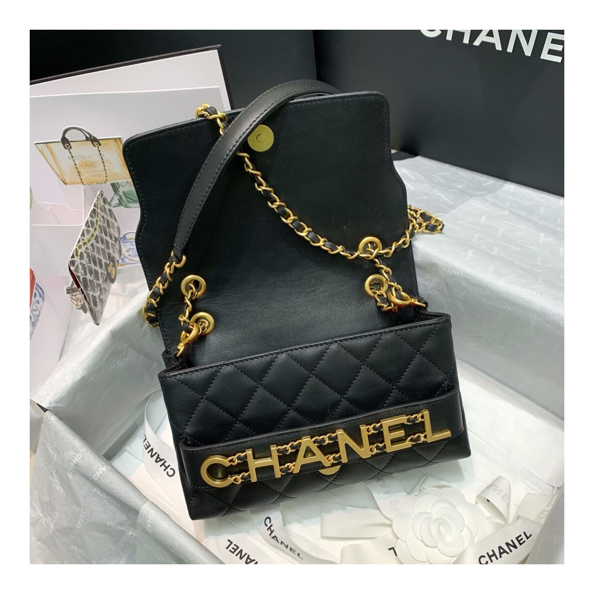 Chanel Front Logo Small Flap Bag AS1490