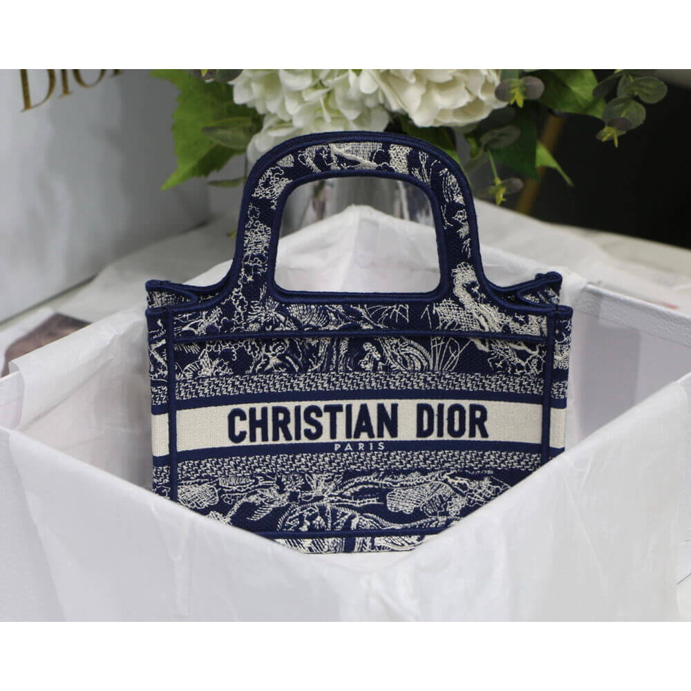 Dior Mini Book Tote Blue Toile de Jouy Reverse Embroidery M1271