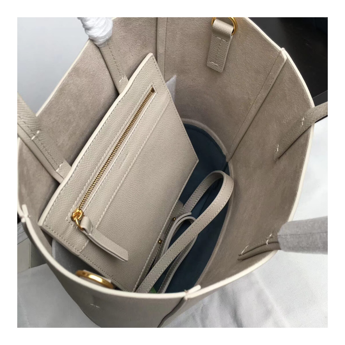 Celine Small Cabas In Grained Calfskin 189813 Beige/Light Blue