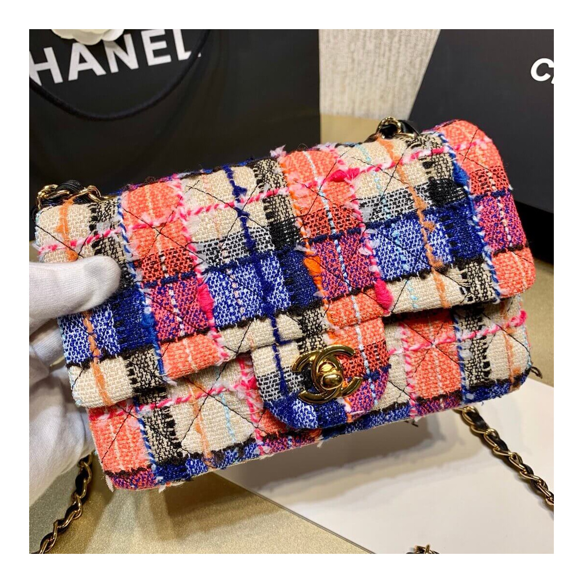 Chanel Tweed 20cm Classic Flap Bag A01116 Multicolor