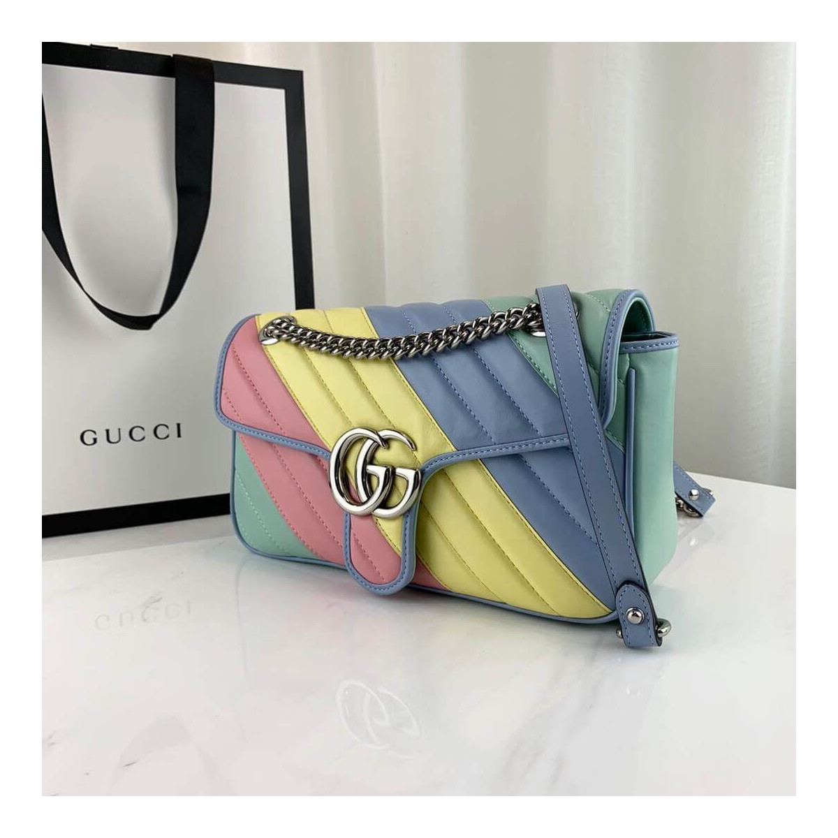 Gucci GG Marmont Small Shoulder Bag In Pastel And Rainbow 443497