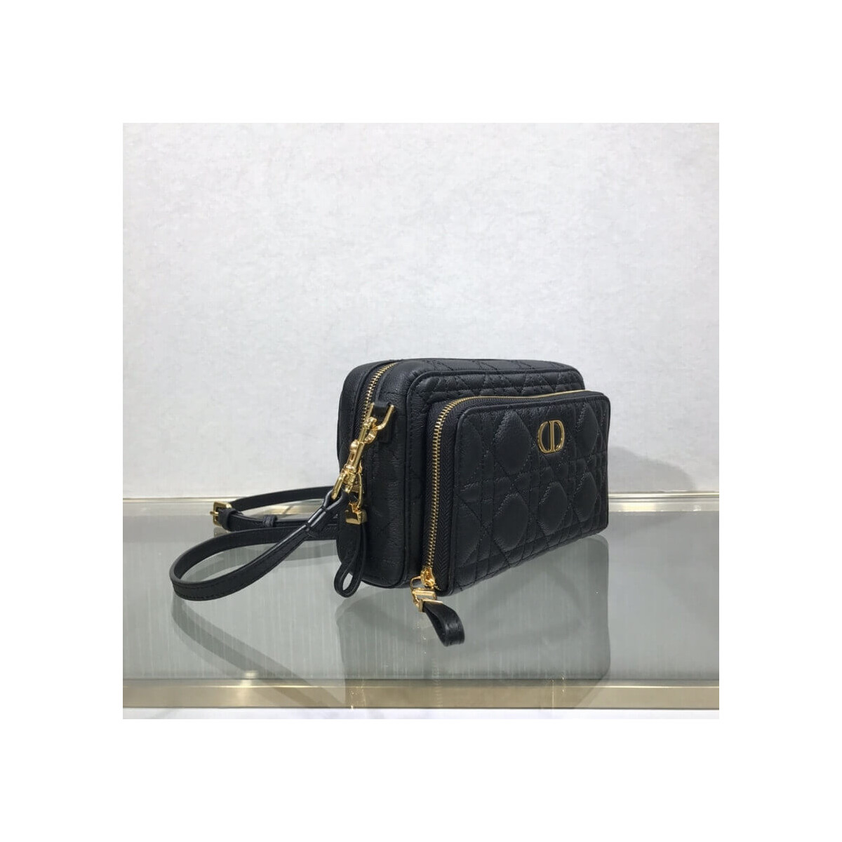 Dior Caro Double Pouch Black Supple Cannage Calfskin M9237