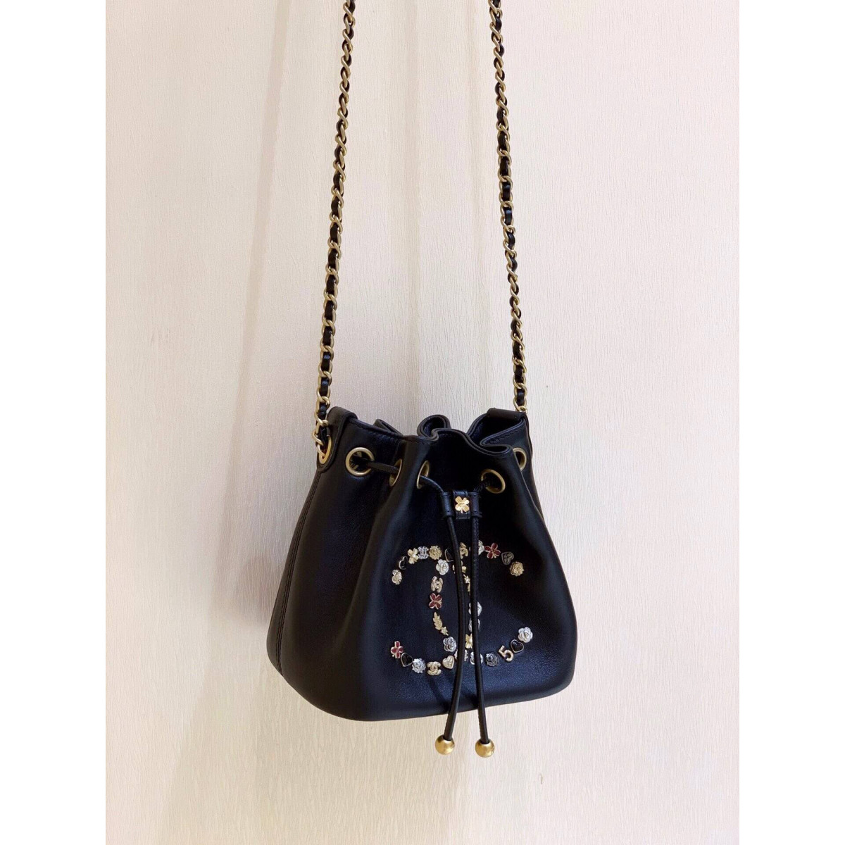 Chanel Studded CC Detail Drawstring Bucket Bag AS1883