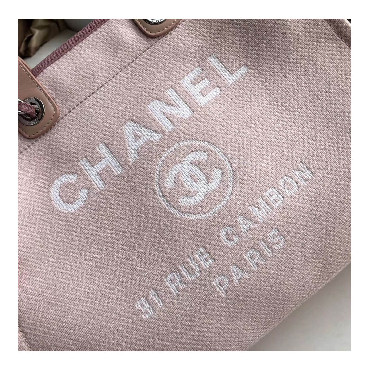 Chanel Deauville Tote 38cm Canvas Bag A66941 Pink/White