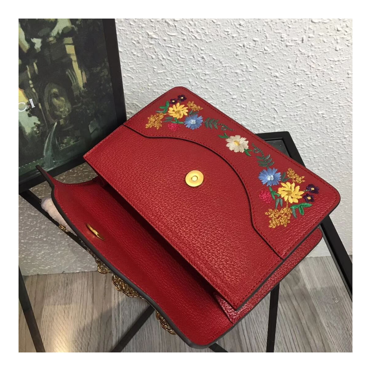 Gucci Floral Embroidered Small Leather Shoulder Bag 499617