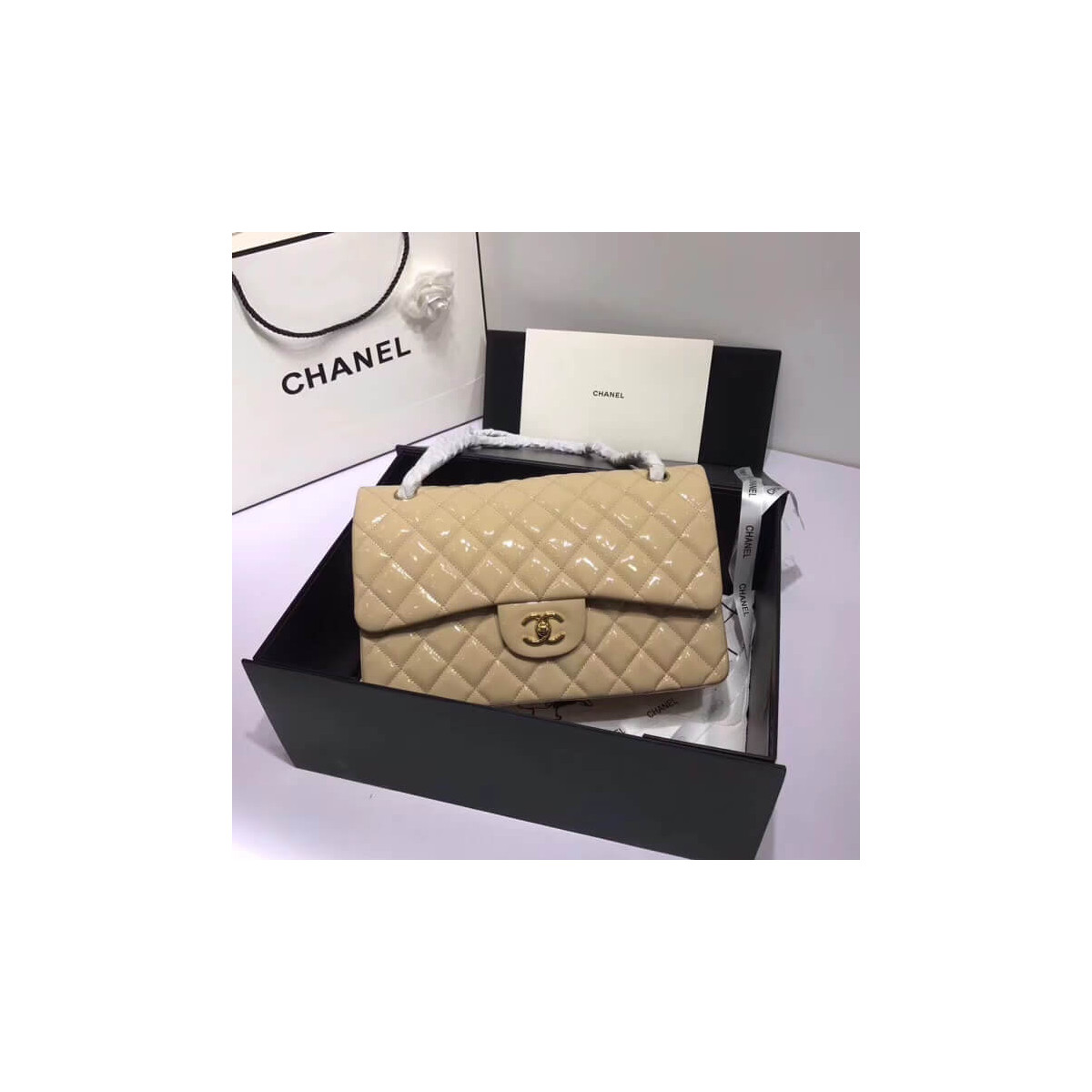 Chanel Pantent Leather 30cm Classic Flap Bag A1113