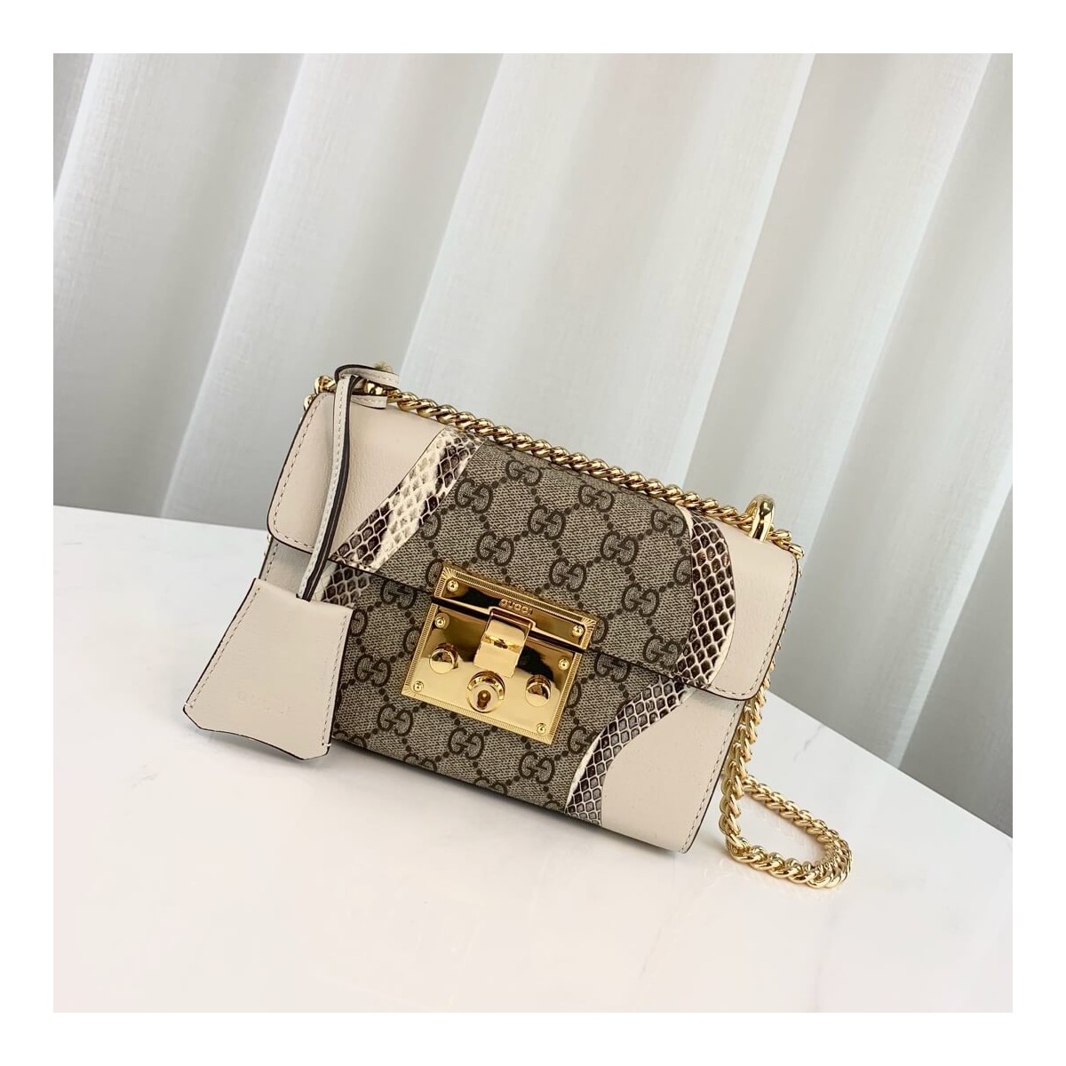 Gucci Padlock Snakeskin Small Shoulder Bag 432182 White