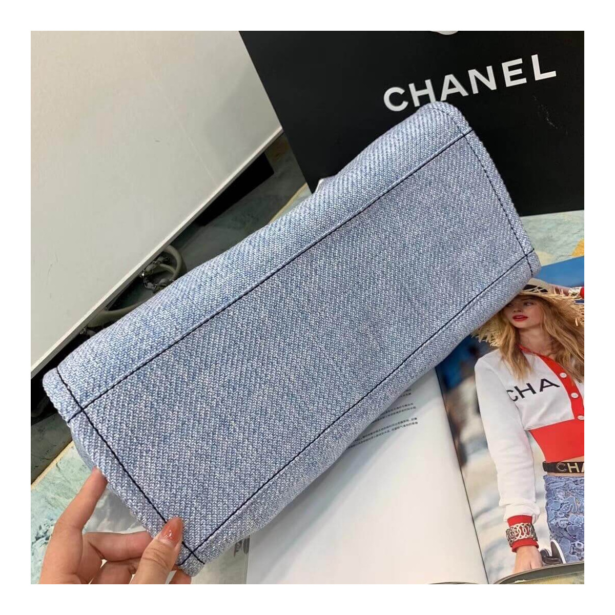 Chanel Deauville Tote 38cm Canvas Bag A66941 Light Blue