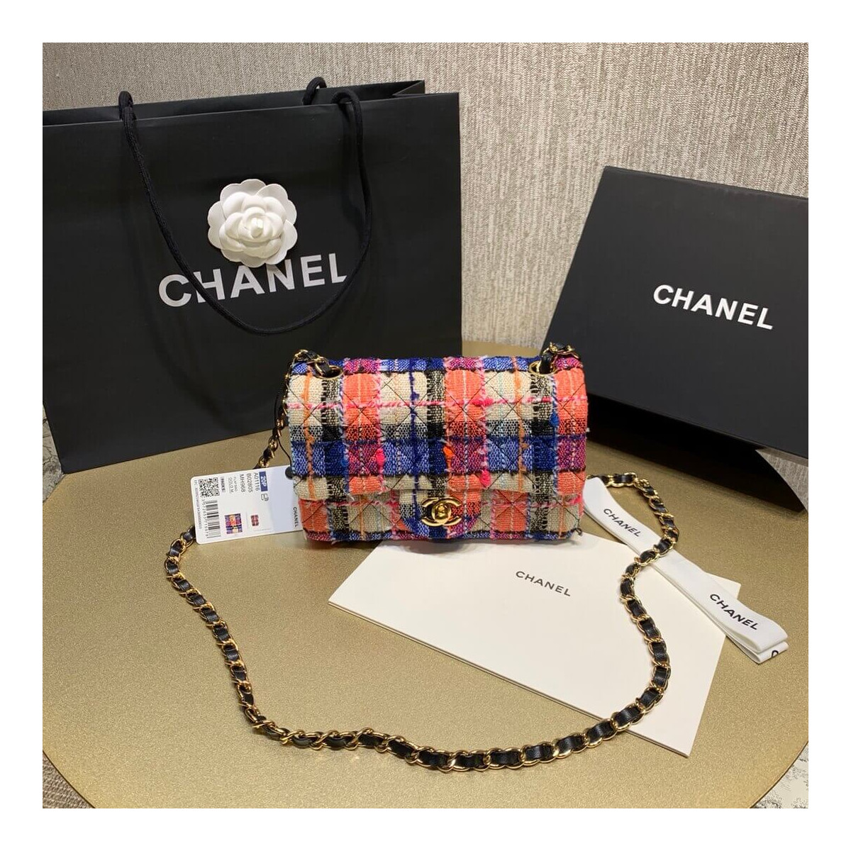 Chanel Tweed 20cm Classic Flap Bag A01116 Multicolor