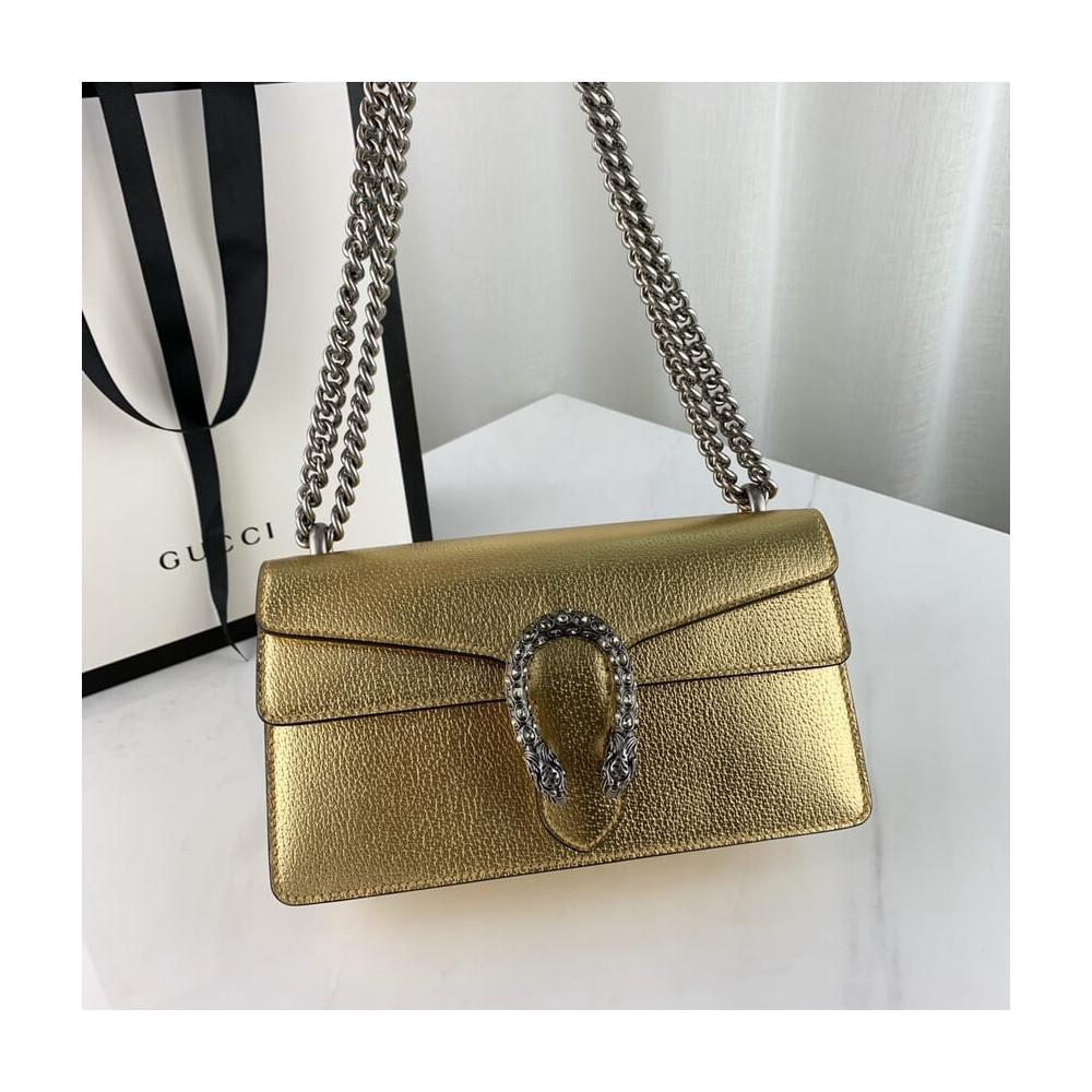 Gucci Dionysus Small Shoulder Bag in Gold Lame Leather 499623