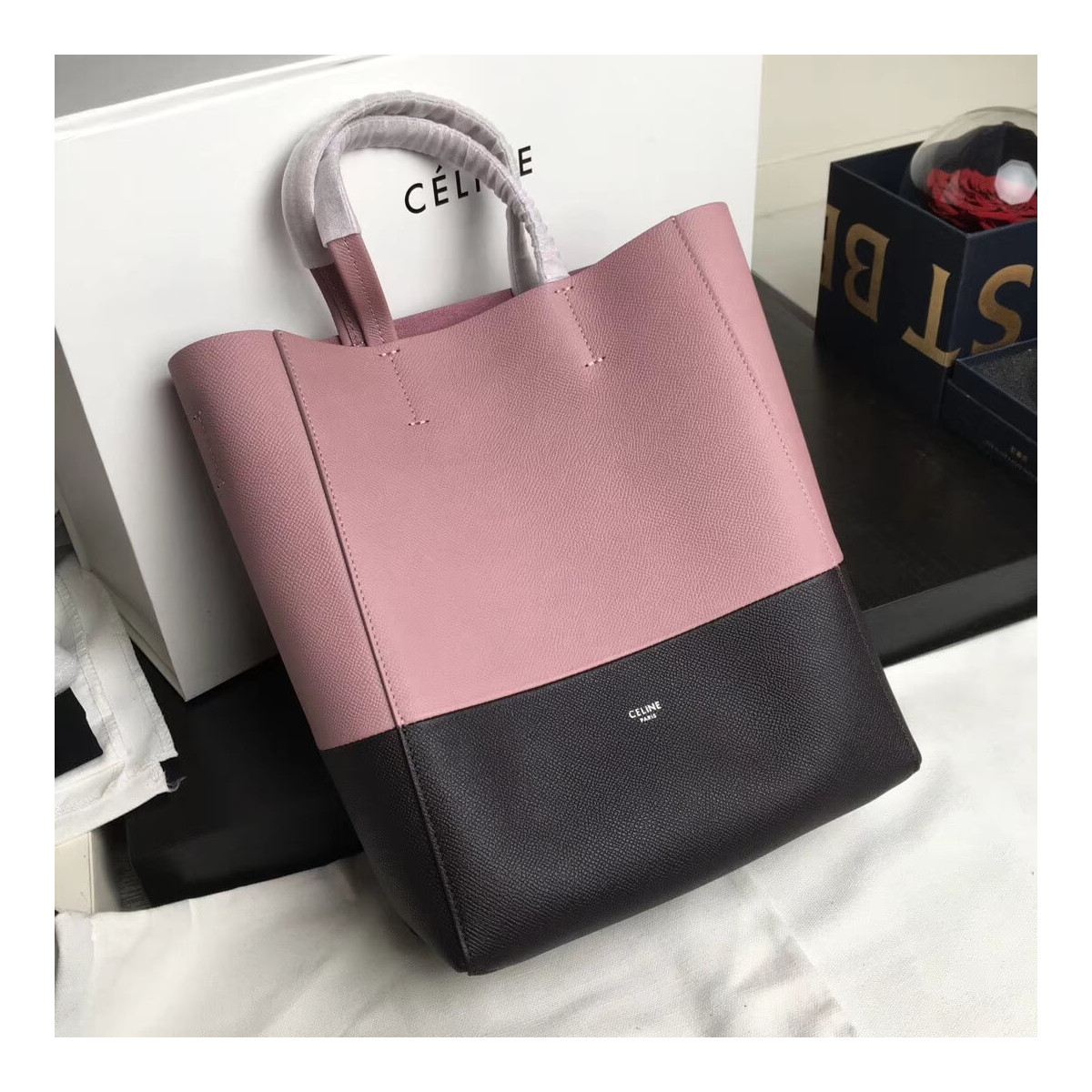 Celine Small Cabas In Grained Calfskin 189813 Pink/Black