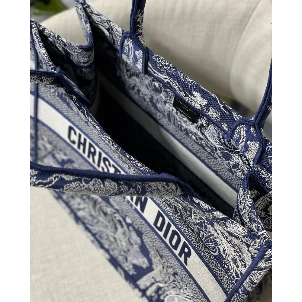 Dior Small Book Tote Blue Toile de Jouy Reverse Embroidery M1296