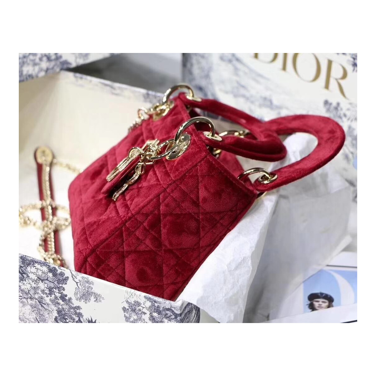 Christian Dior Velvet Mini Lady Dior Bag M505S