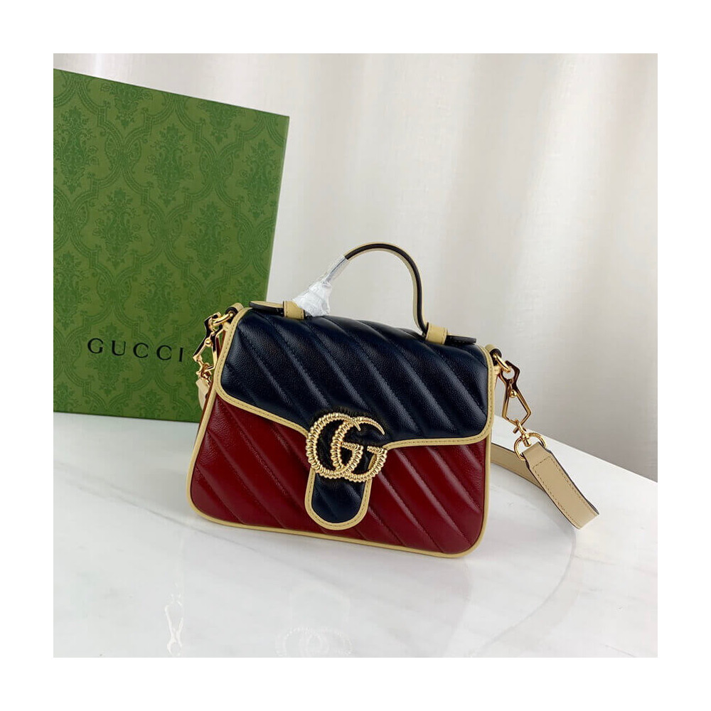 Gucci GG Marmont Mini Bag 583571 Blue and Red Leather