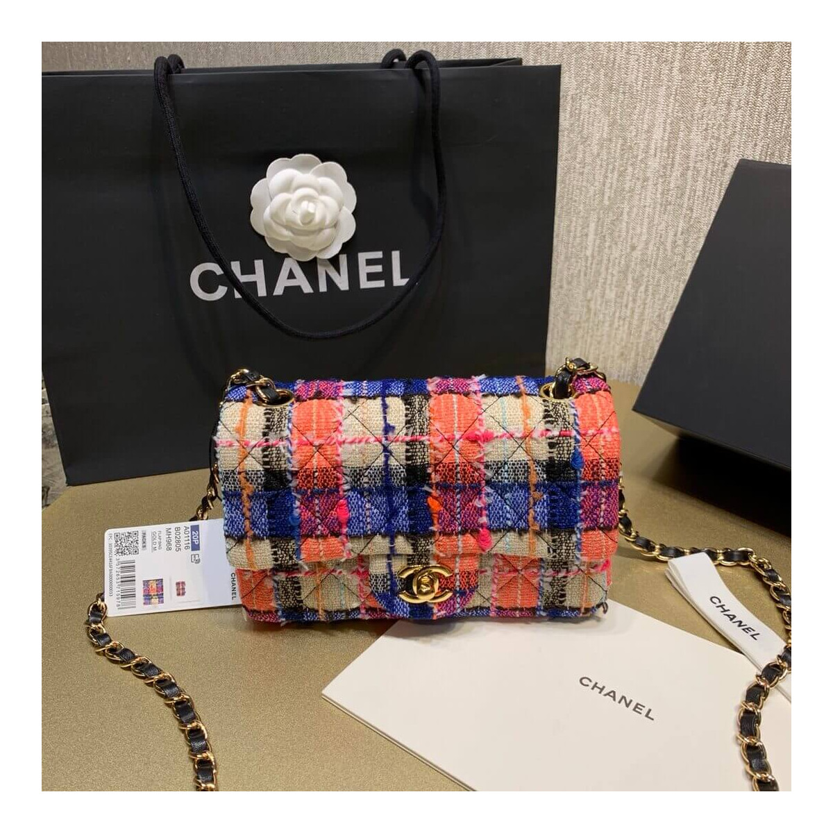 Chanel Tweed 20cm Classic Flap Bag A01116 Multicolor