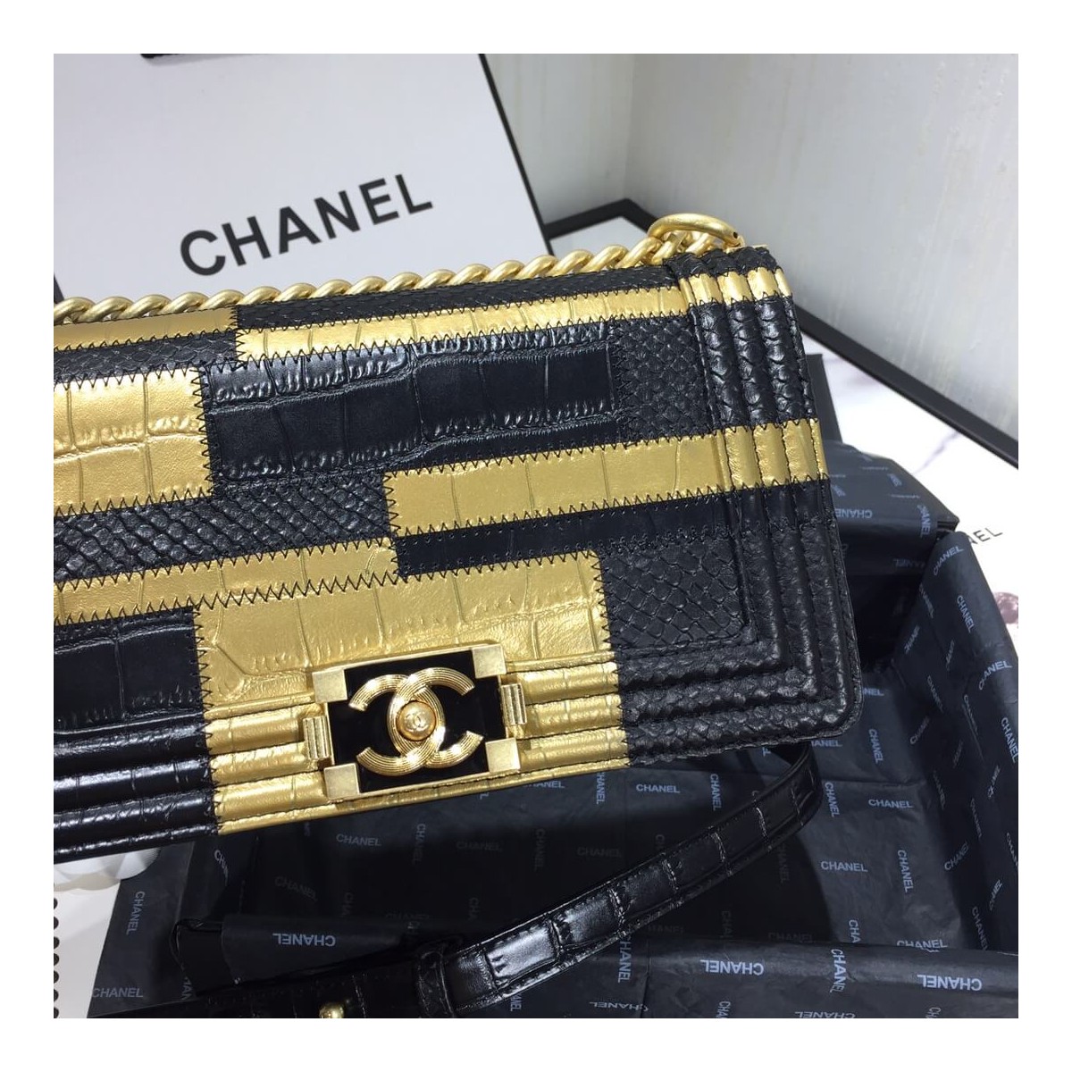 Chanel Small Boy Chanel Handbag A67085 Gold/Black