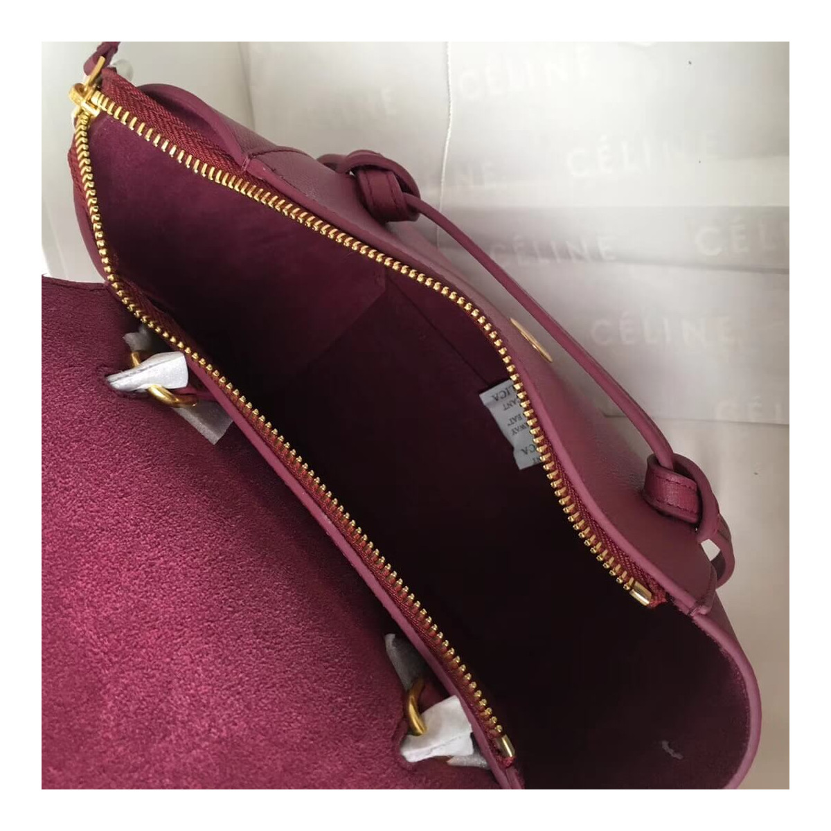 Celine Micro Belt Bag In Grained Calfskin 189153 Burgundy