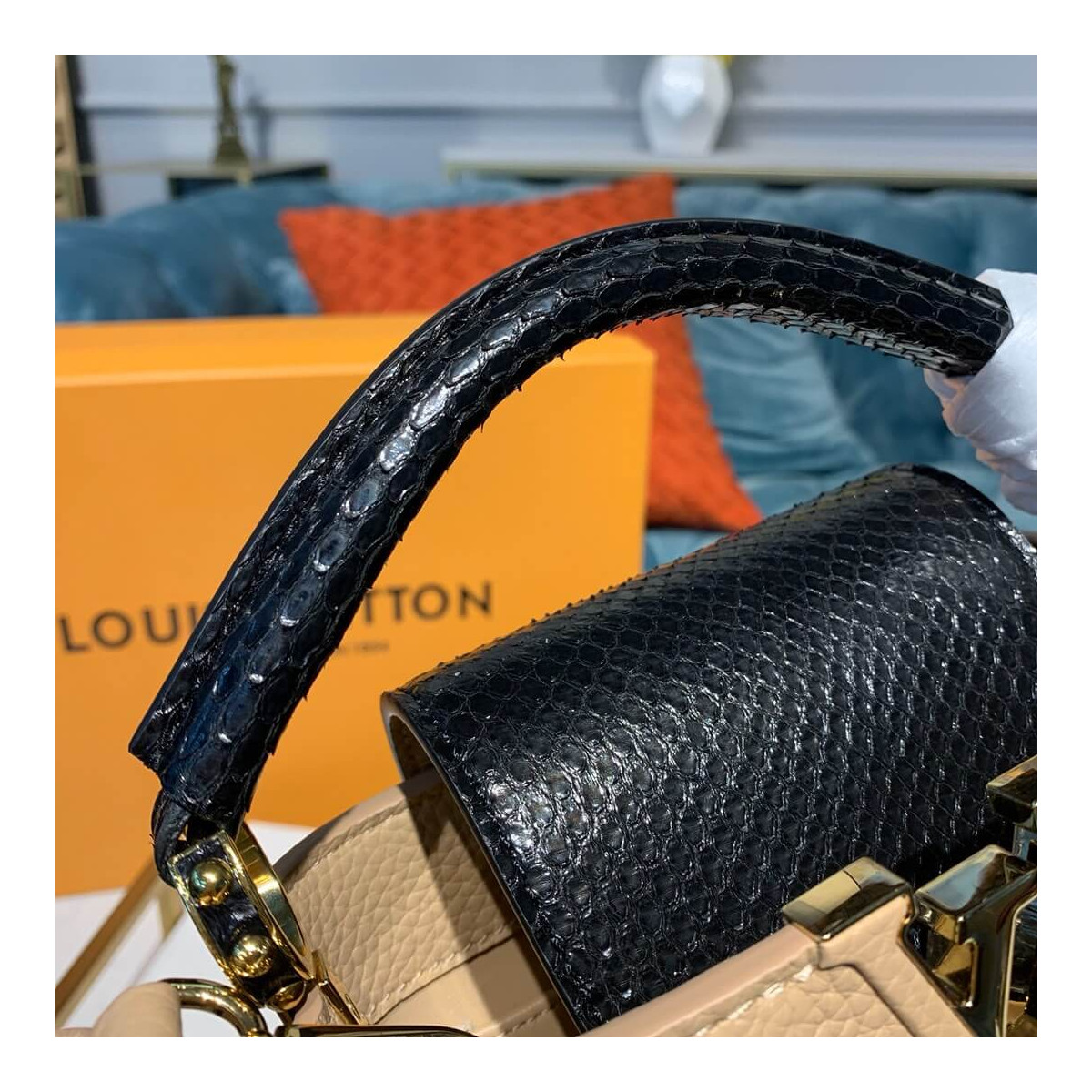 Louis Vuitton Taurillon And Python Leather Capucines Mini N97075