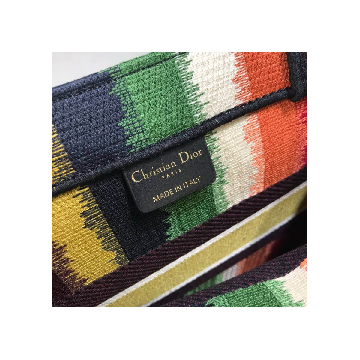 Dior Small Book Tote Multicolor D-Stripes Embroidery M1296