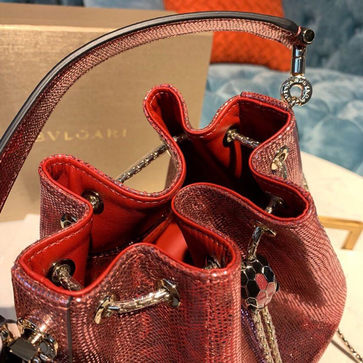 Bvlgari Serpenti Forever Bucket Bag 18cm in Karung Skin 289281 Red