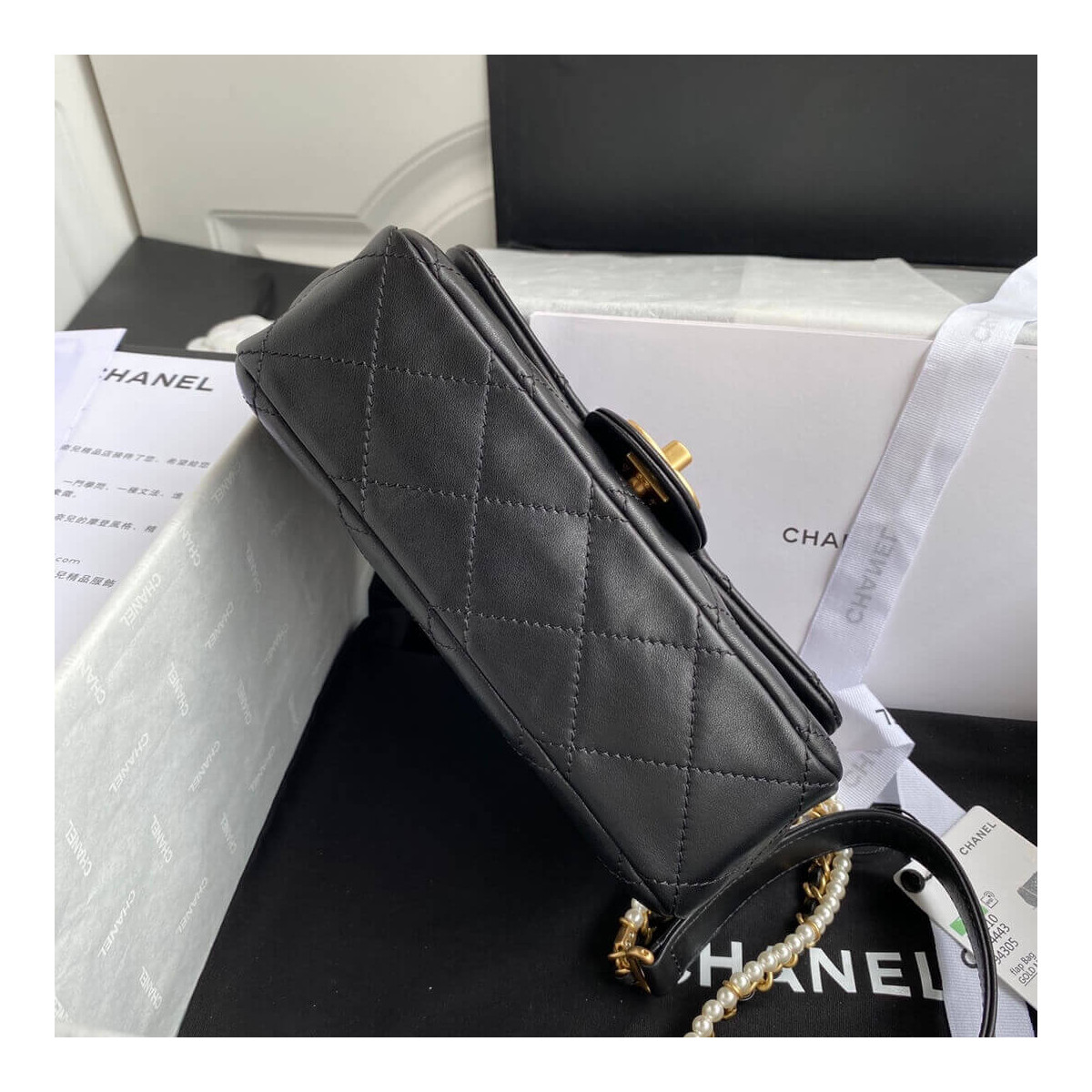 Chanel Crystal Pearls Chain Flap Bag AS2210