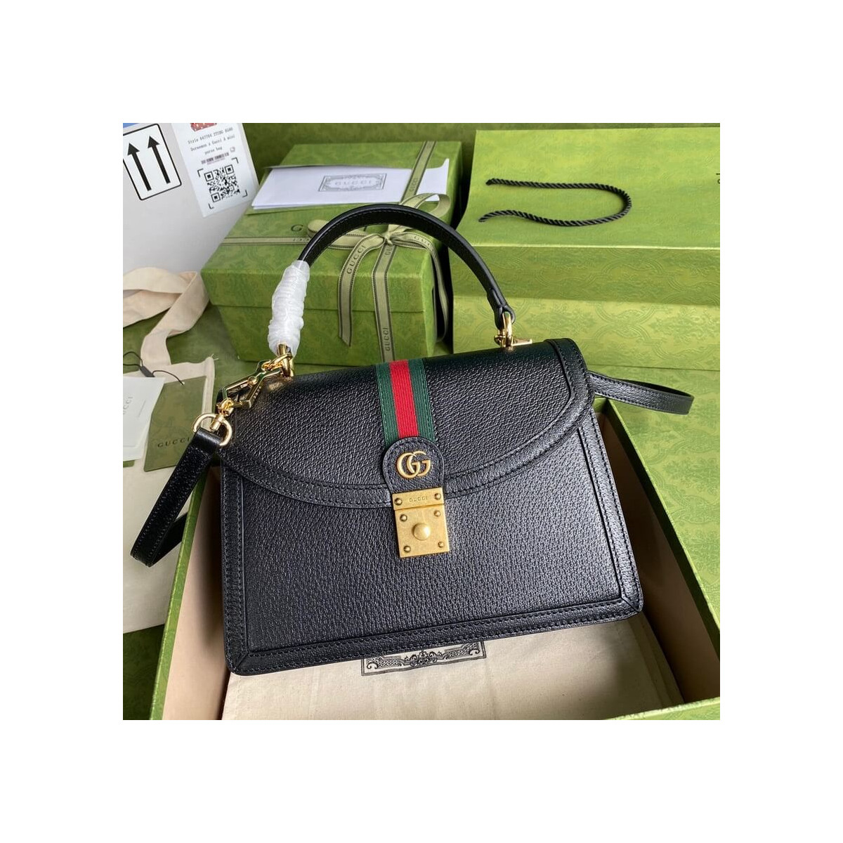 Gucci Ophidia Leather Small Top Handle Bag With Web 651055