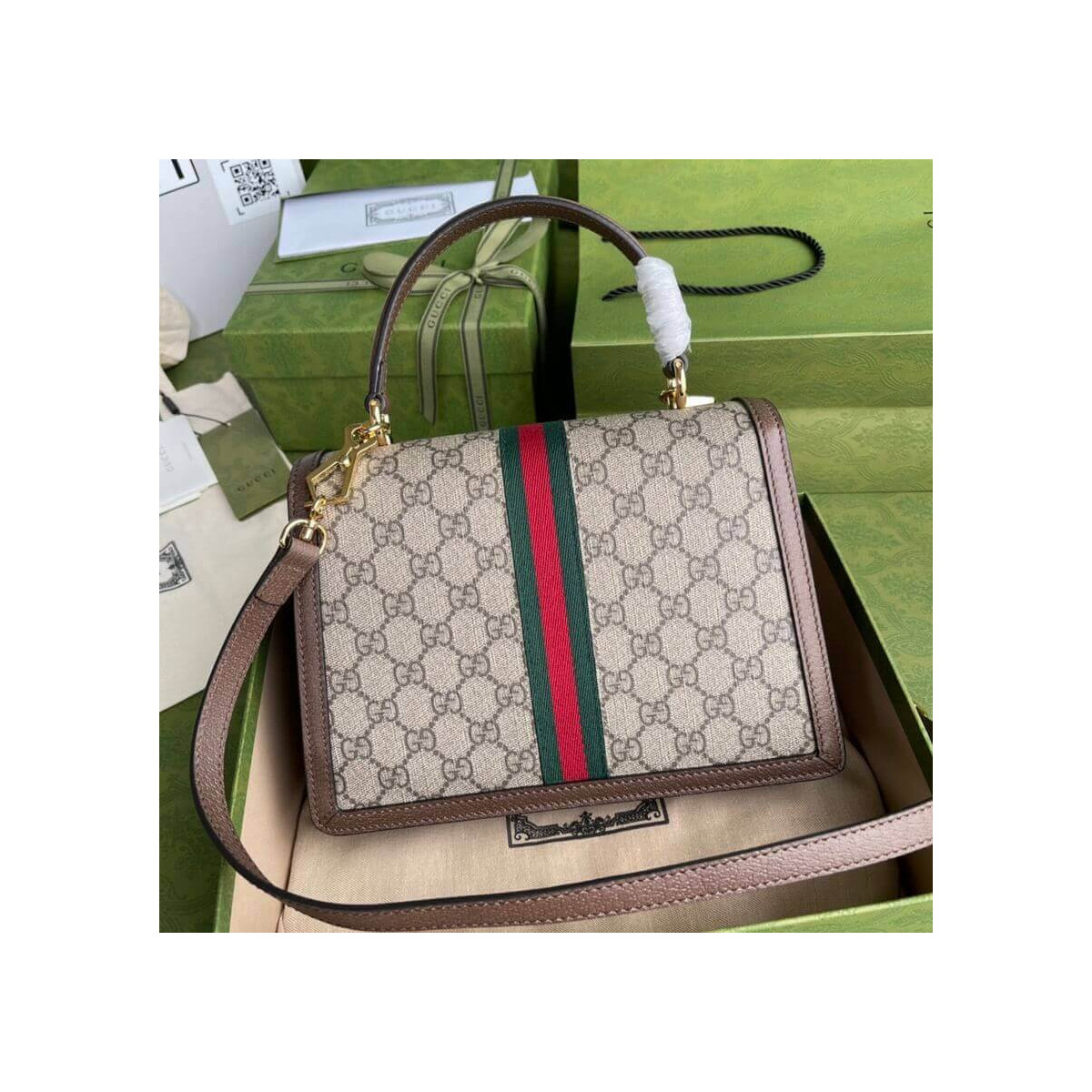 Gucci Ophidia Small Top Handle Bag With Web 651055