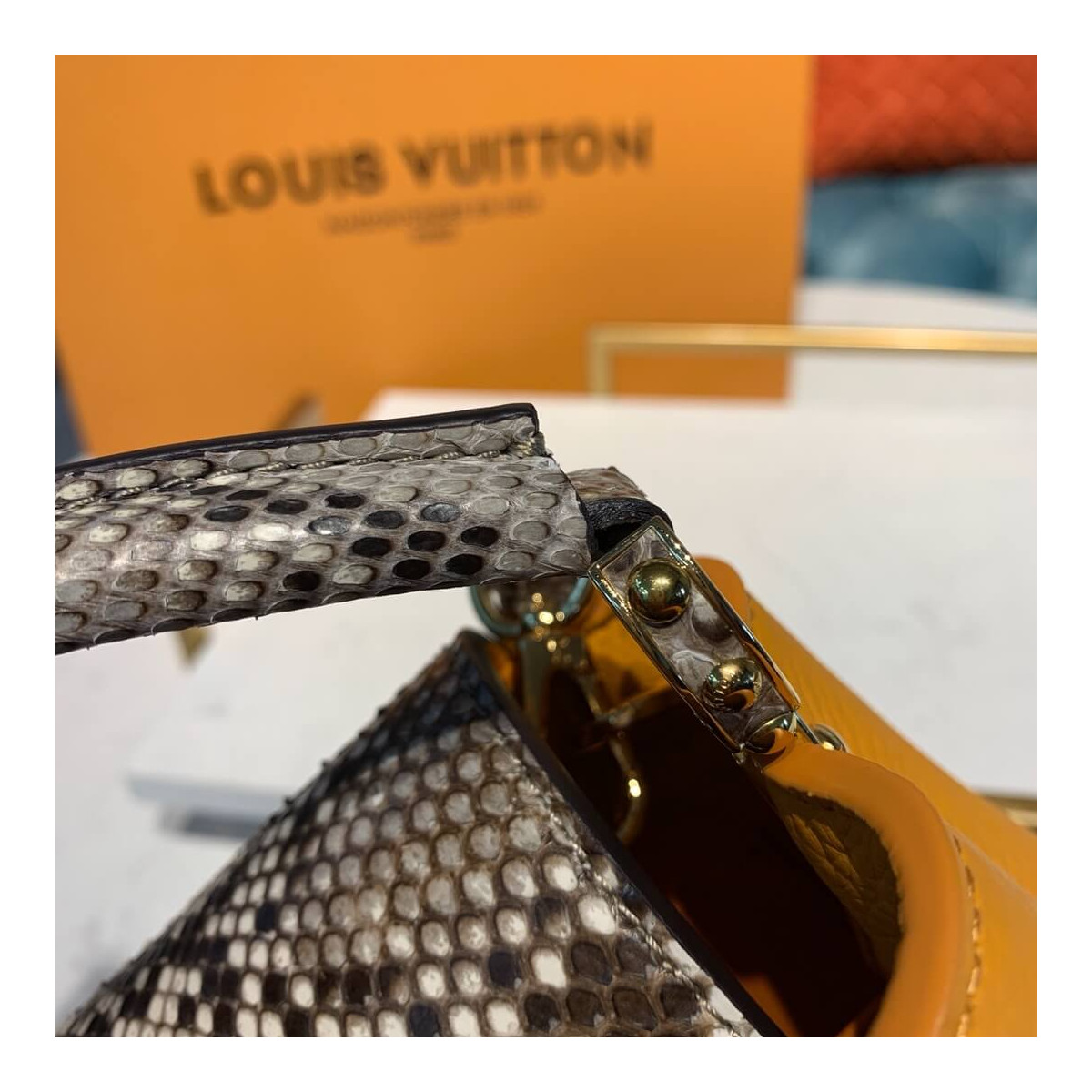 Louis Vuitton Taurillon And Python Leather Capucines Mini N97075