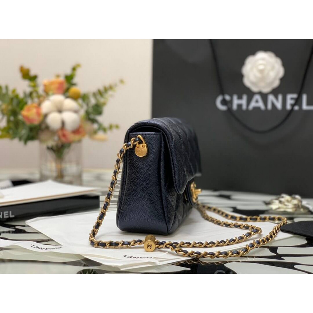 Chanel Caviar Calfskin Pearl Crush Gold Ball Mini Flap Bag 99097