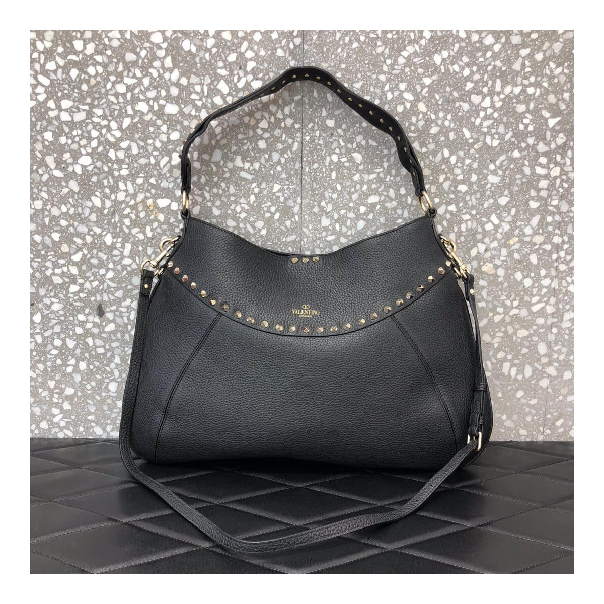 Valentino Garavani Twinkle Studded Medium Leather Hobo Bag 2091