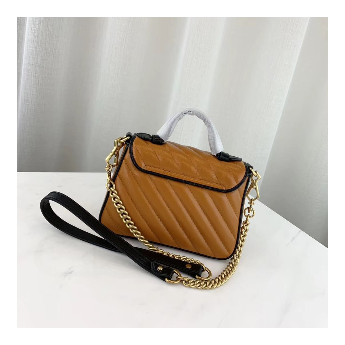 Gucci GG Marmont Mini Top Handle Bag 583571 Cognac