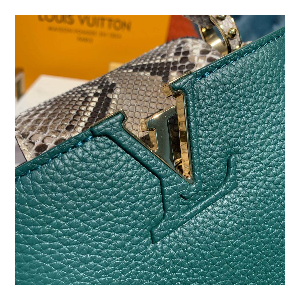 Louis Vuitton Taurillon And Python Leather Capucines Mini N97075