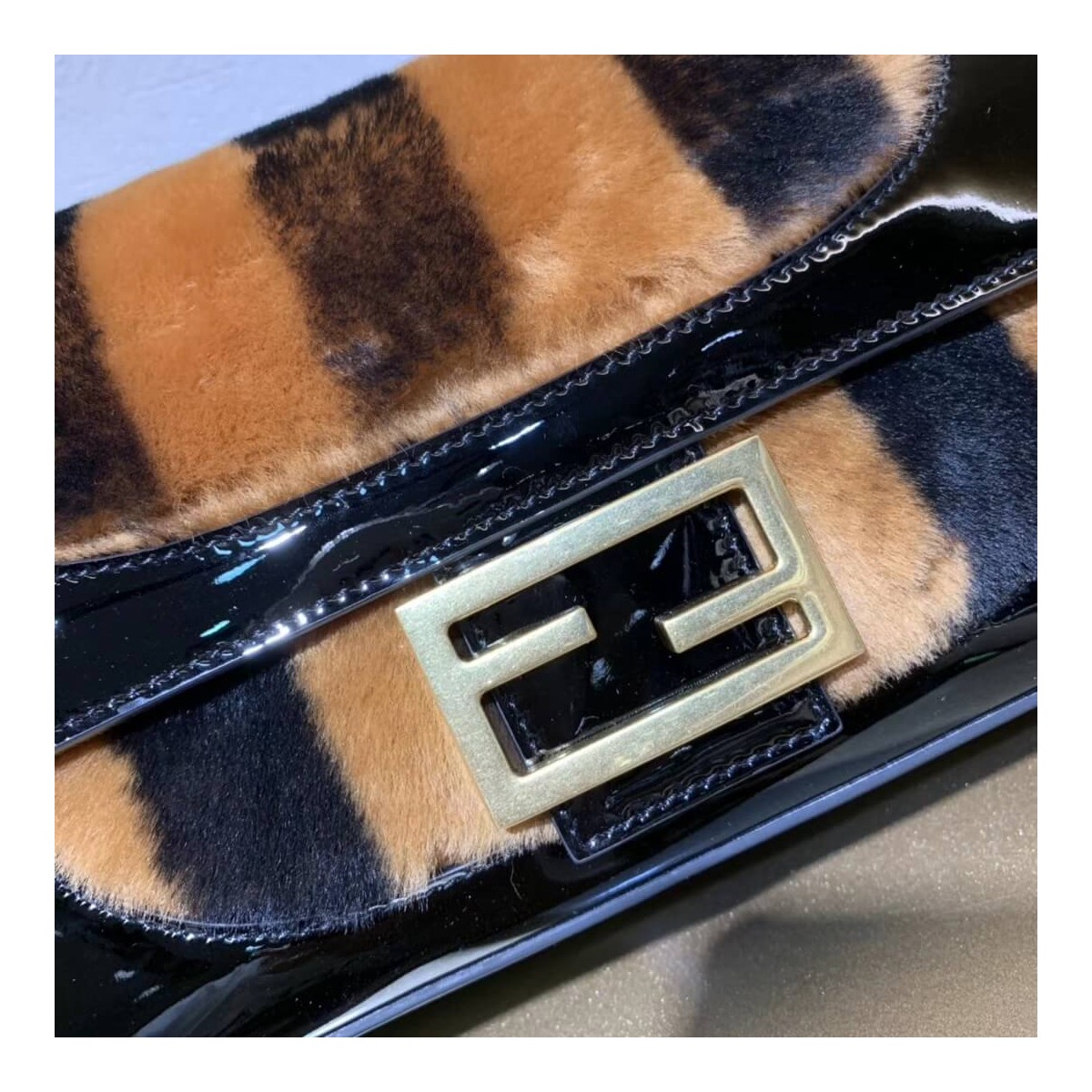 Fendi Patent Leather And Sheepskin Baguette Bag 8BR600