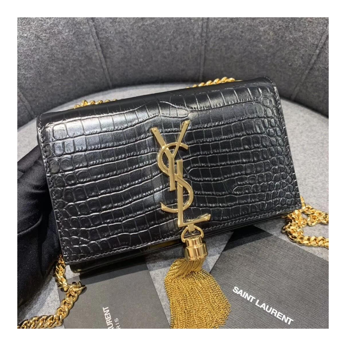 Saint Laurent Small Kate Tassel Chain Bag In Crocodile Leather 354120