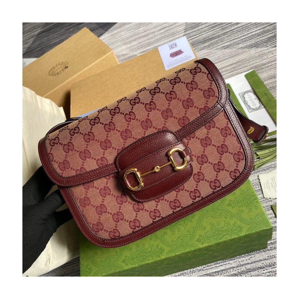 Gucci Horsebit 1955 Small Bag 602204 in  Burgundy GG Canvas