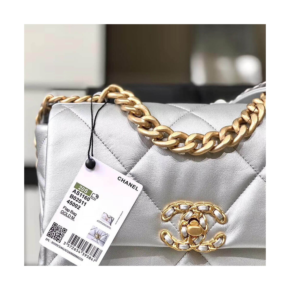 Chanel 19 Flap Bag AS1160 Silver