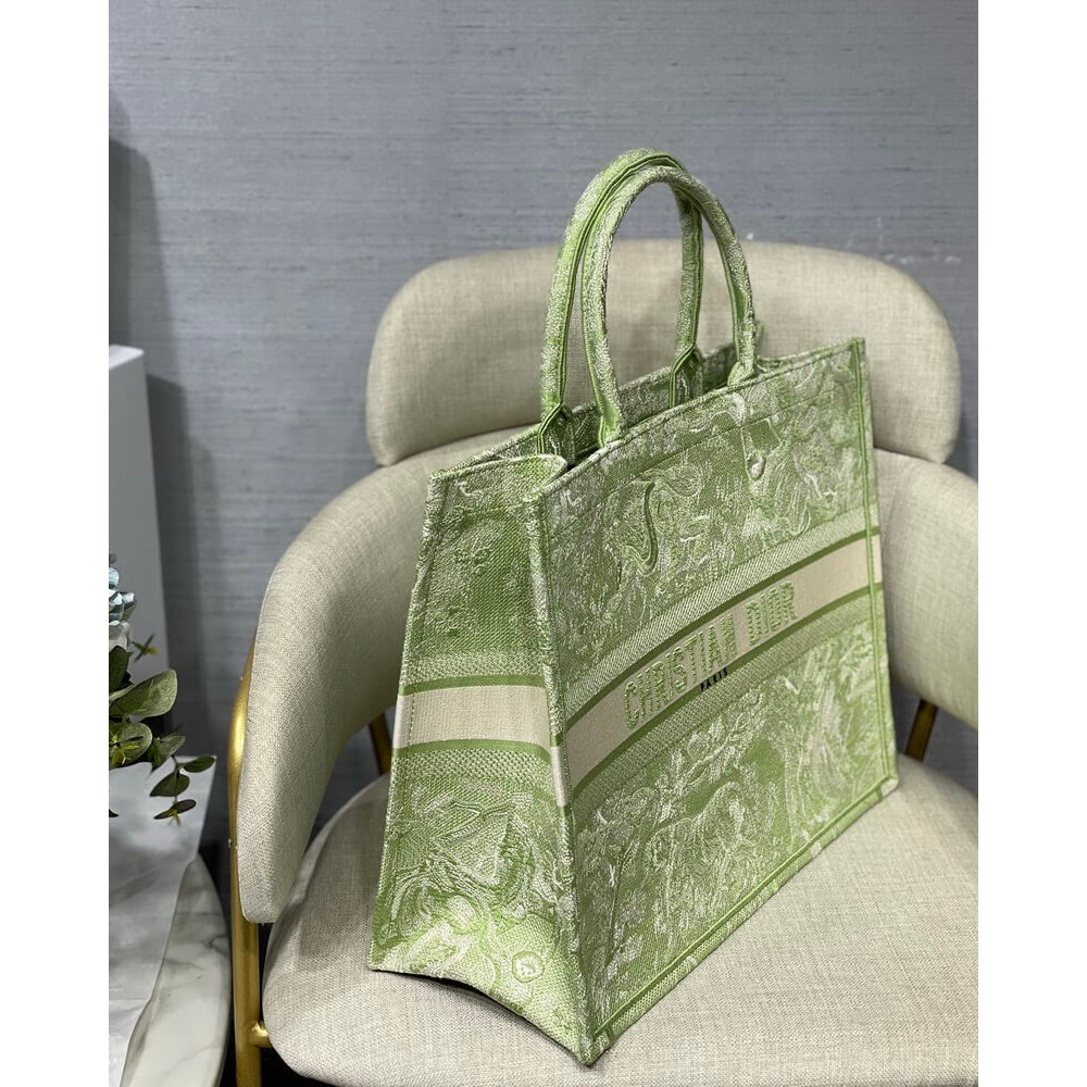 Dior Book Tote Lime Toile de Jouy Reverse Embroidery M1286