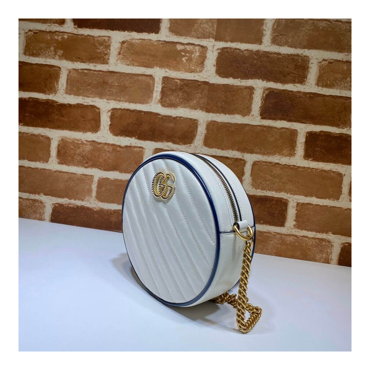 Gucci GG Marmont Mini Round Shoulder Bag 550154 White