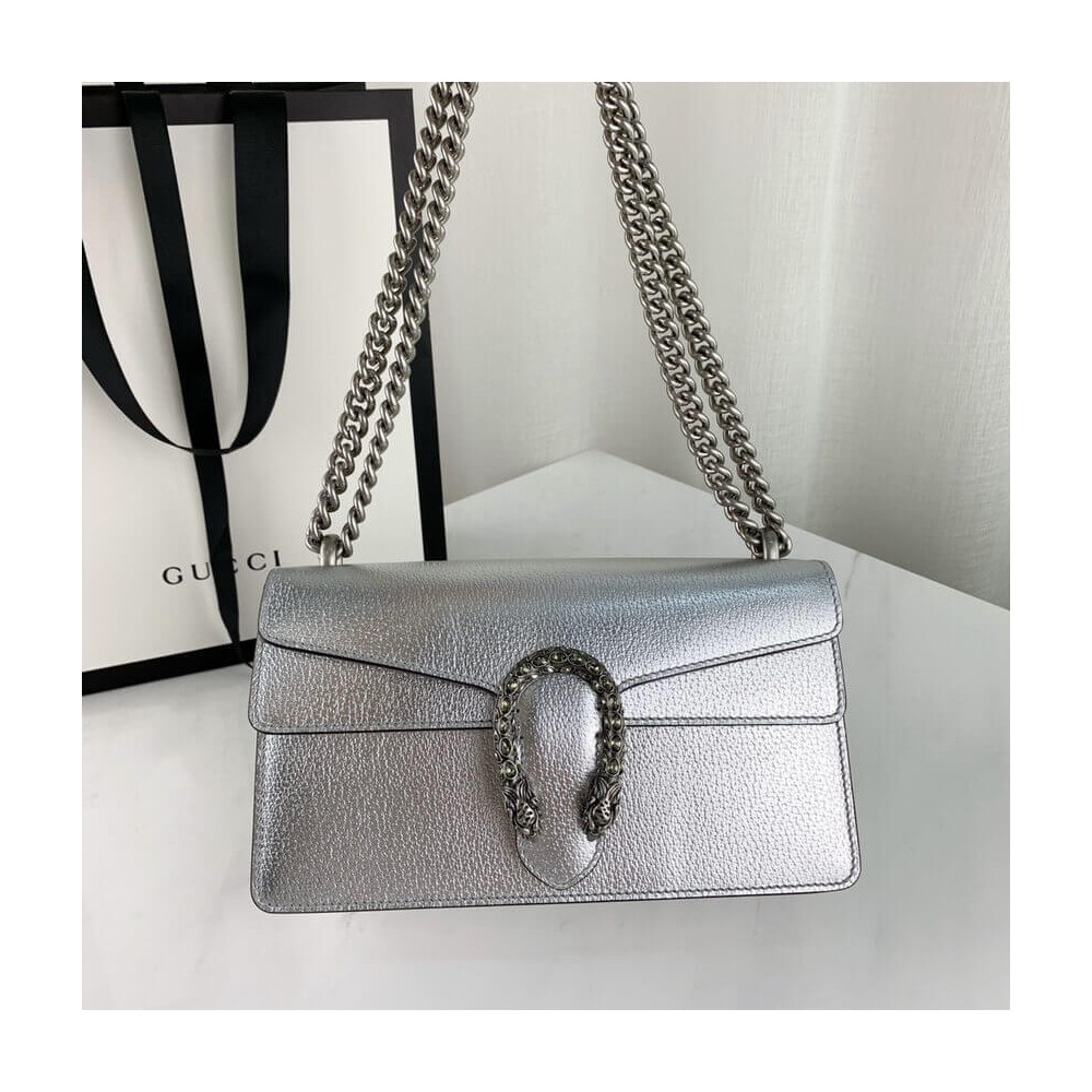 Gucci Dionysus Small Shoulder Bag in Silver Lame Leather 499623